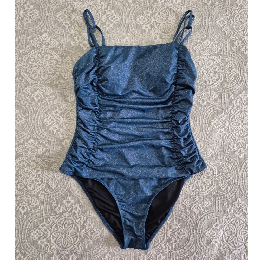 Cupshe Women‎ XL Blue Metallic Ruched Tummy Control  Swimsuit DAA12E4K032UU
